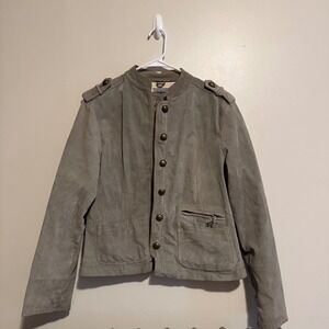 Vintage Wilson's Leather Jacket Womens XL Green Military Style Button Front